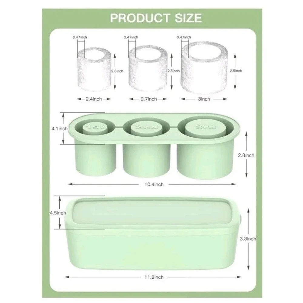 Stanley Tumbler Cup BPA-Free Silicone Cylinder Ice Cube Mold Tray Set, Green,